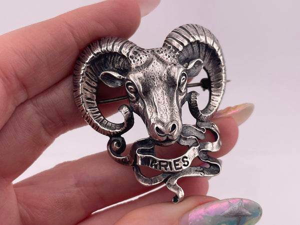 sterling silver Cini Aries the Ram zodiac brooch pin