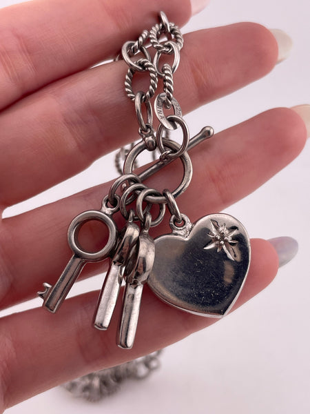 sterling silver heart key charm toggle clasp chain link necklace
