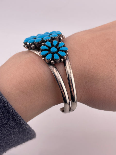sterling silver synthetic turquoise cluster cuff bracelet