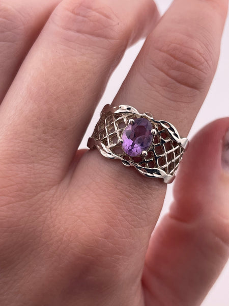 size 8 sterling silver faceted amethyst net design ring