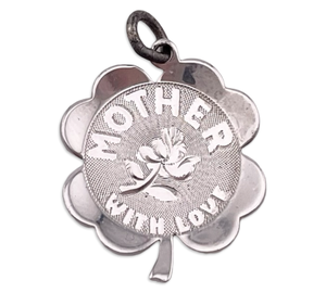 sterling silver rhodium plated 'MOTHER WITH LOVE' four leaf clover pendant