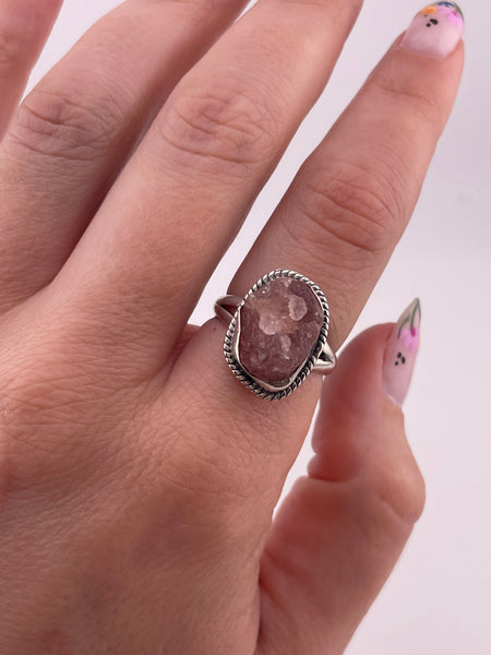 size 7.25 sterling silver raw rose quartz ring