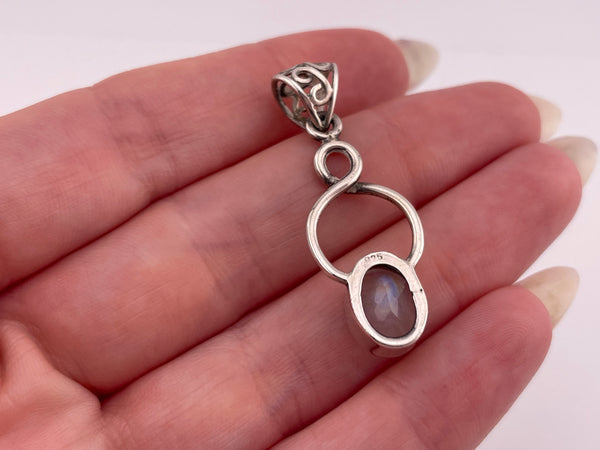 sterling silver faceted rainbow moonstone cut-out bail pendant