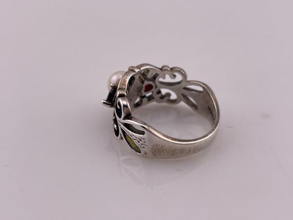 size 8 sterling silver faceted garnet heart pearl ring