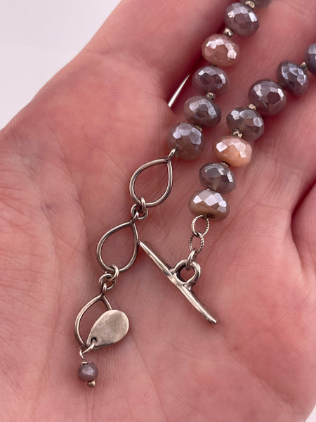 sterling silver 7" to 8-1/8" faceted plastic bead pearl toggle bracelet