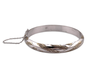 sterling silver 7-5/16" gold wash etched hinge bangle bracelet