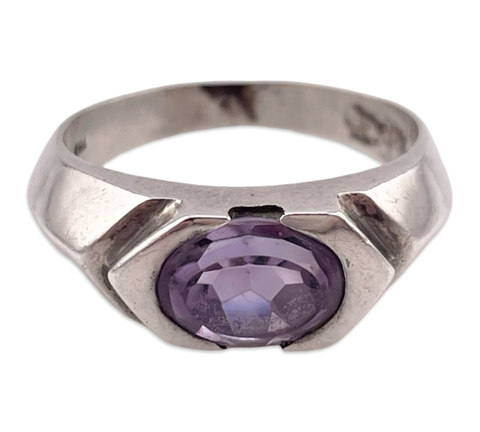 size 9.5 sterling silver faceted amethyst beveled band ring