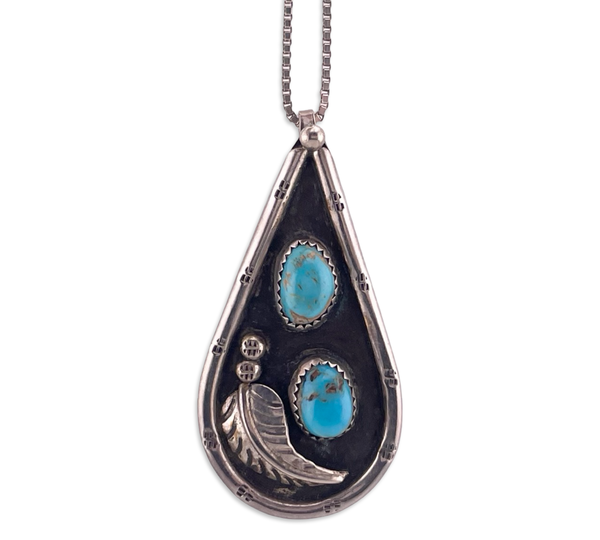 sterling silver 19-3/4" double turquoise leaf pendant box chain necklace