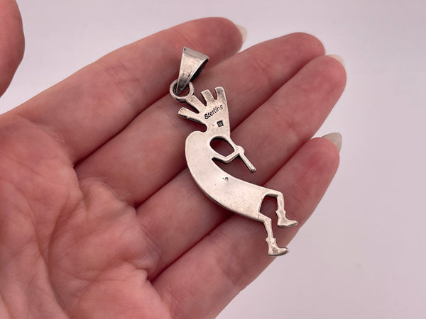 sterling silver synthetic turquoise lab opal Kokopelli pendant
