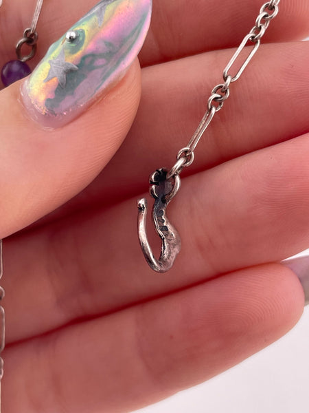 sterling silver 16" amethyst & pearl beaded necklace