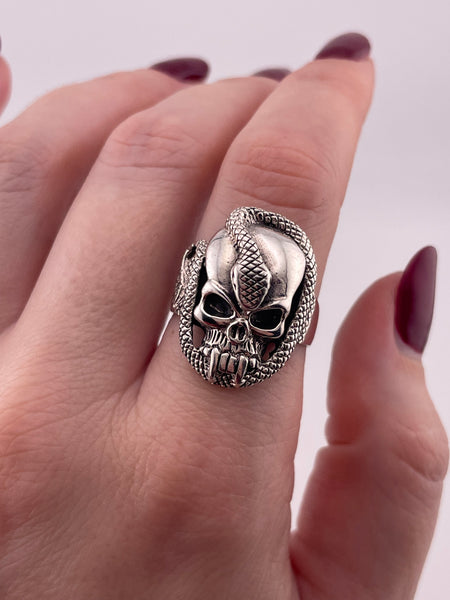 size 8.75 sterling silver demon skull snake ring