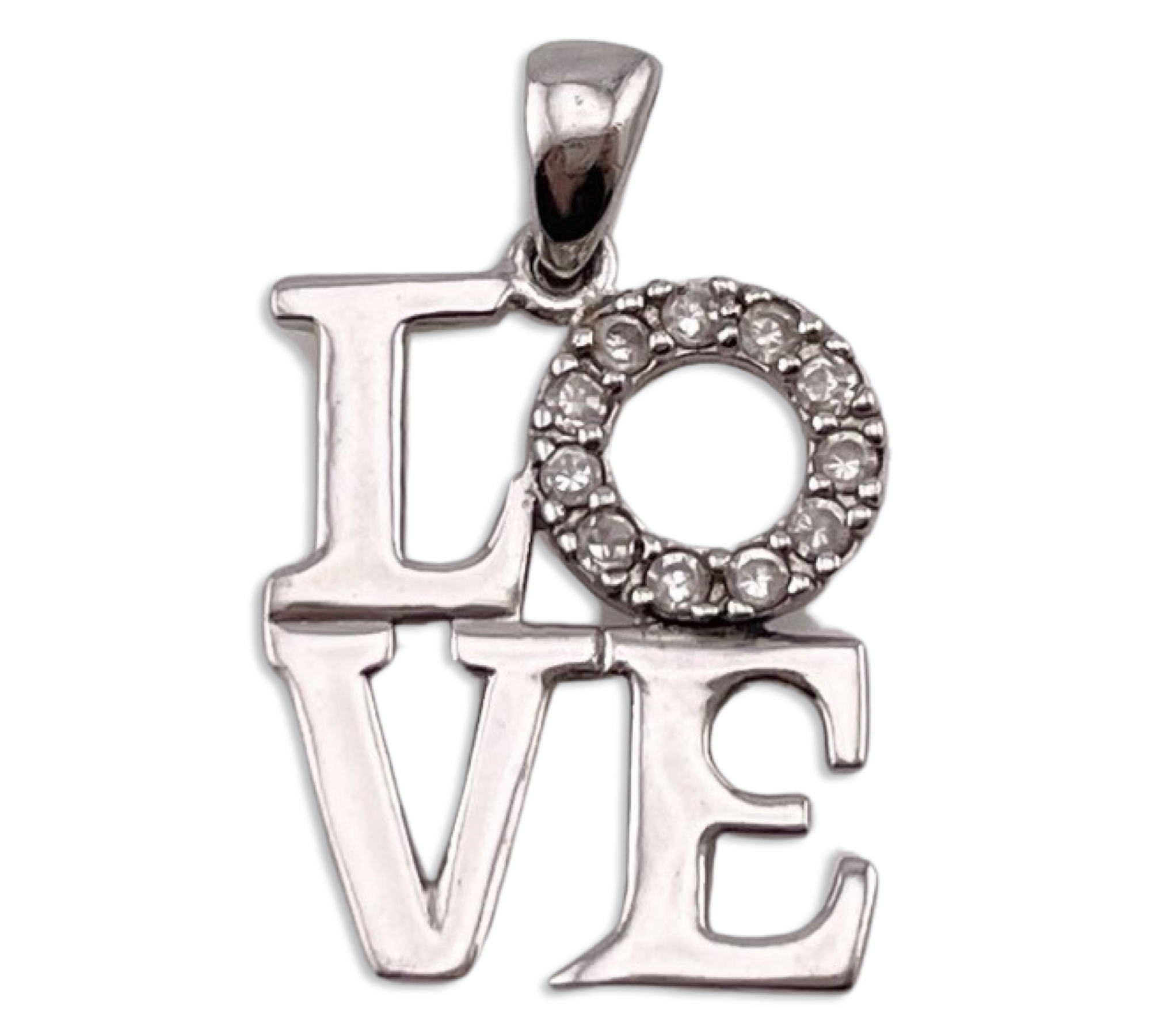sterling silver LOVE rhinestone pendant