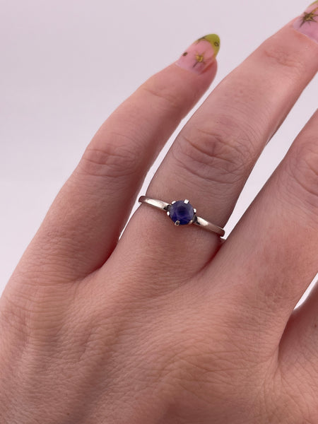 size 7.25 sterling silver faceted lab sapphire ring