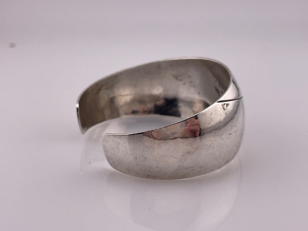 sterling silver artist signed LP chunky lined stoneless cuff bracelet