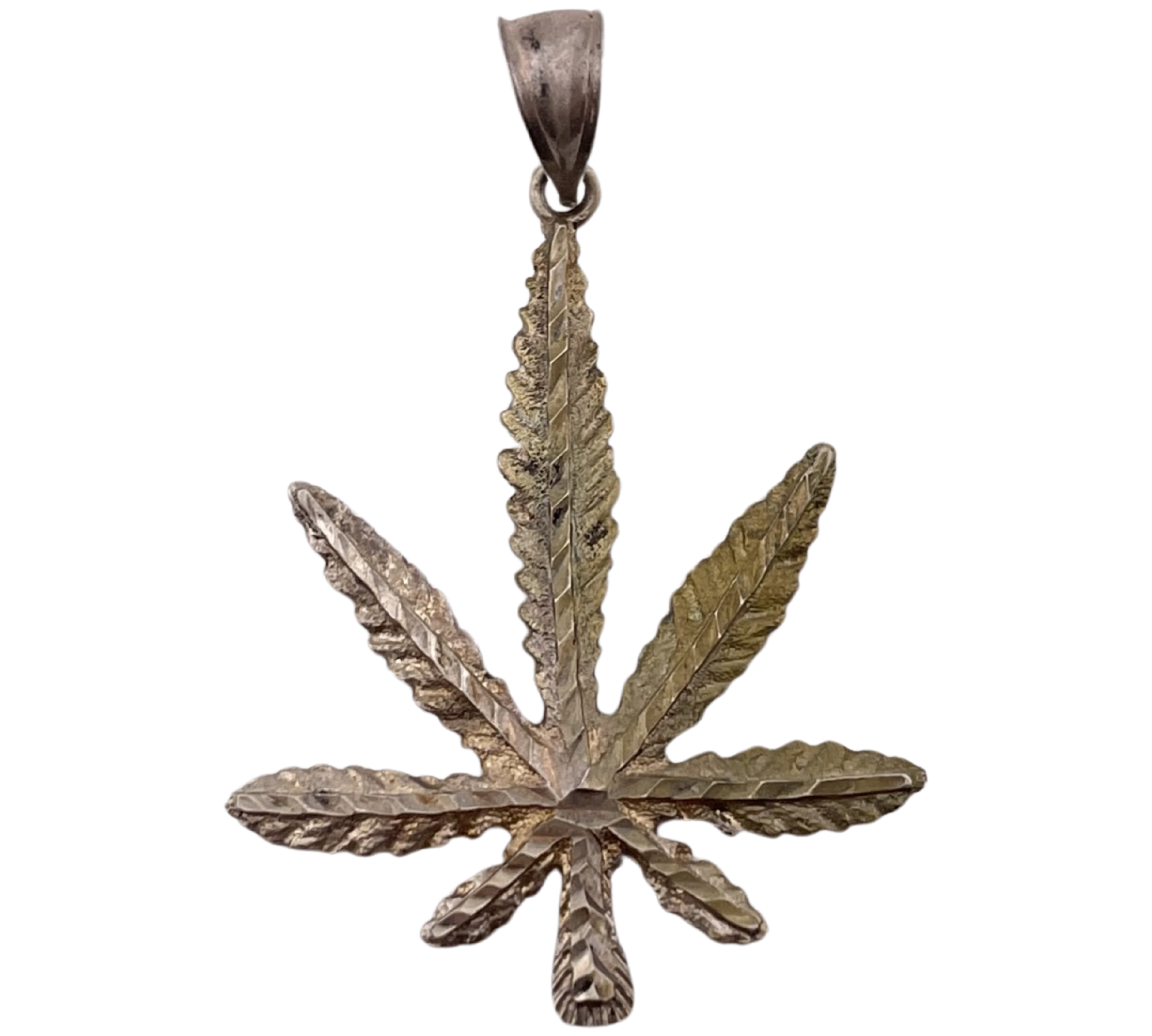 sterling silver pressed cannabis leaf pendant