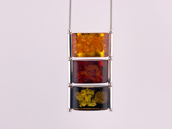 sterling silver 22-3/4" tri-color amber pendant necklace