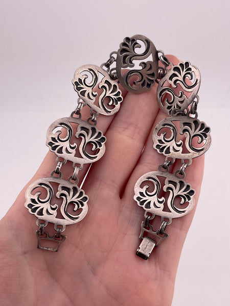 sterling silver 8" ornate filigree cut-out design link bracelet