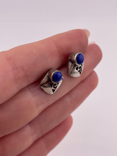 sterling silver lapis cut-out design swirl post earrings