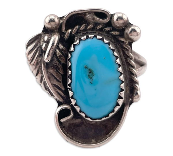 size 7 sterling silver turquoise leaf ring