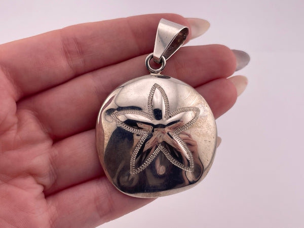 sterling silver large sand dollar pendant