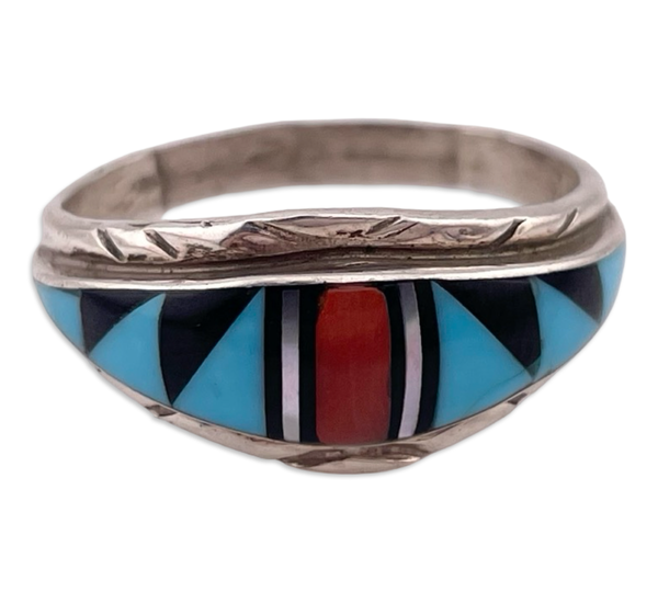 size 9.5 sterling silver multi-stone inlay ring