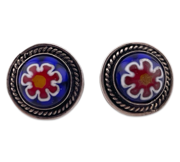 sterling silver Millefiori post earrings