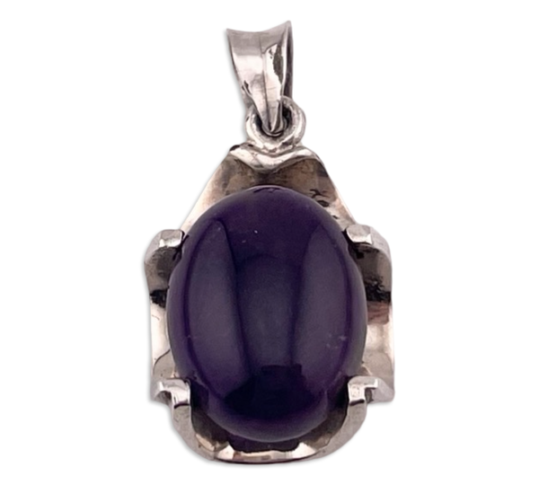 sterling silver oval amethyst prong setting pendant