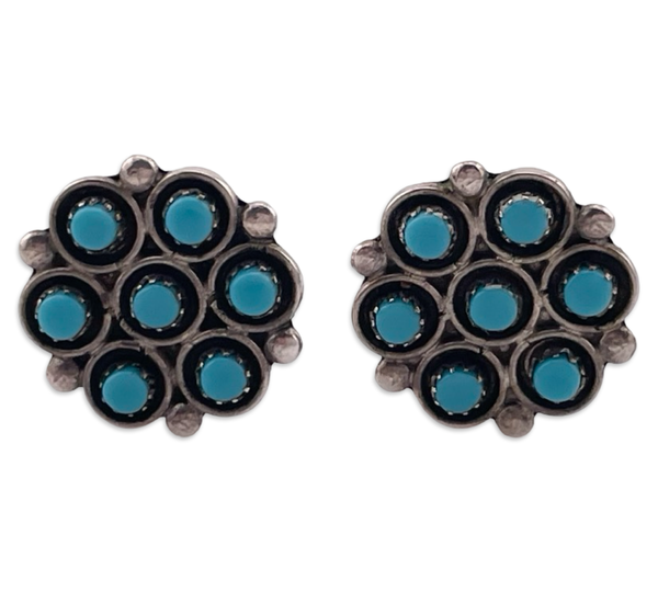 sterling silver turquoise cluster clip-on earrings