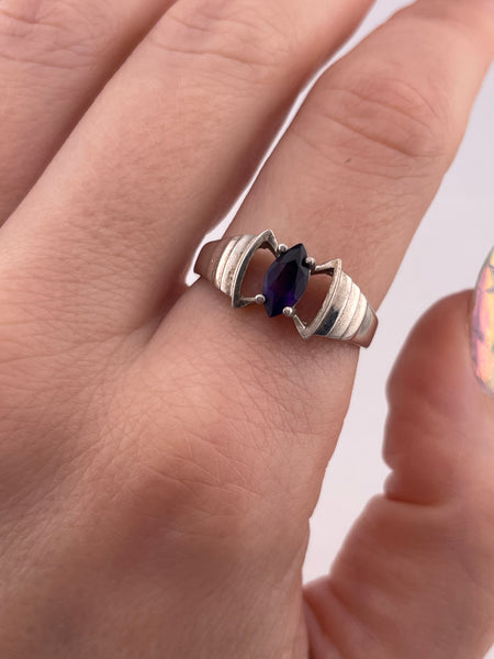 size 9 sterling silver faceted marquise shape amethyst ring