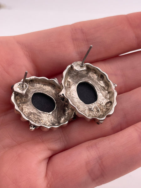 sterling silver synthetic onyx post earrings *non-sterling posts*