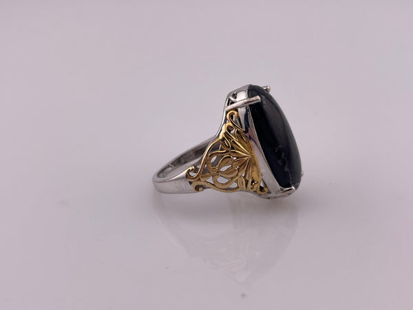 size 7.25 sterling silver gold wash synthetic black stone ring
