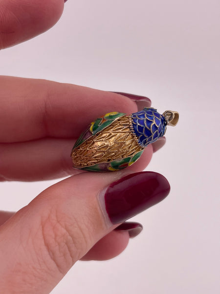sterling silver vermeil colorful enamel vertical bird pendant