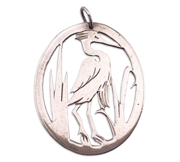 sterling silver artisan heron bird pendant