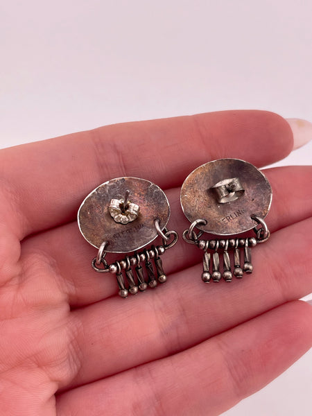 sterling silver hammered design fringe post earrings