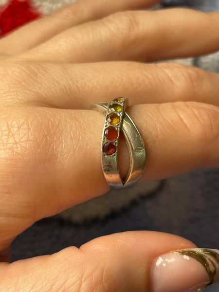 size 8.75 sterling silver faceted colorful multi-gemstone ring