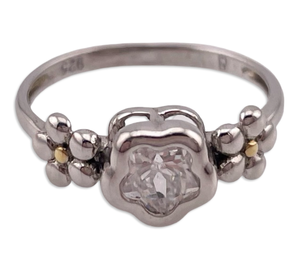 size 5.25 sterling silver rhinestone flower star ring