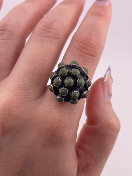 size 9 sterling silver Mexican green stone cluster adjustable band ring