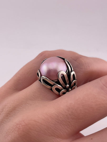 size 7 sterling silver faux pink pearl ring