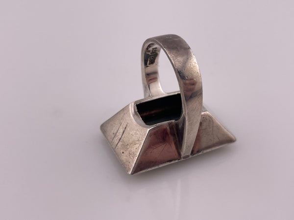 size 8 sterling silver heavy chunky stabilized turquoise rectangle ring