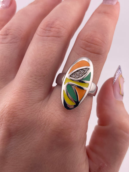 size 9.25 sterling silver resin rhinestone ring