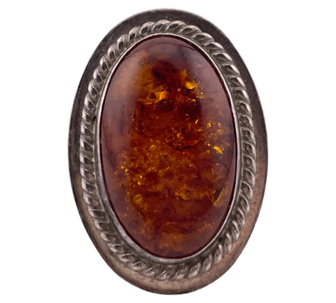 size 6.75 sterling silver designer Jay King chunky wide band amber ring
