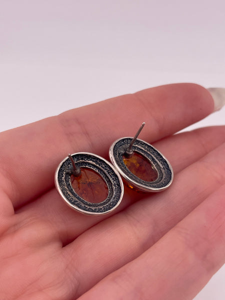 sterling silver oval amber post earrings