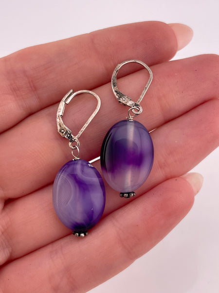 sterling silver amethyst lever-back hook earrings