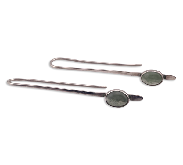 sterling silver green stone threader hook earrings