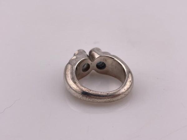 size 7 sterling silver heavy chunky faceted blue topaz ring