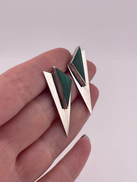 sterling silver triangle malachite post earrings