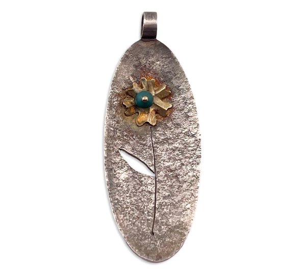 sterling silver gold wash turquoise bead flower textured pendant