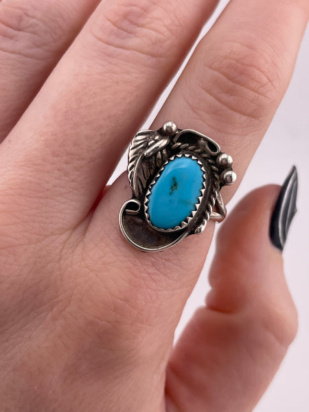 size 7 sterling silver turquoise leaf ring