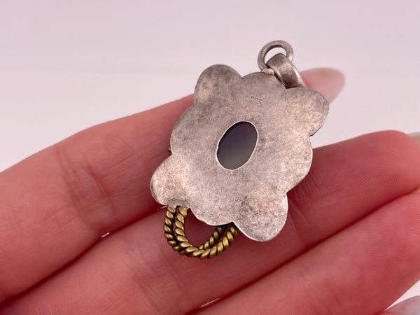 sterling silver & brass agate pendant