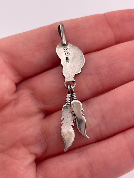 sterling silver turquoise coral feather pendant